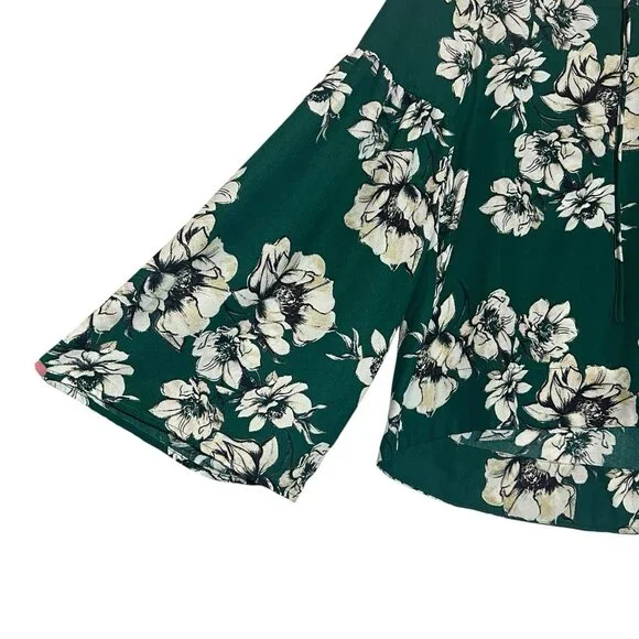 Sanctuary Anthropologie Women Top Small Size Green Floral Long Bell Sleeve - Picture 9 of 9